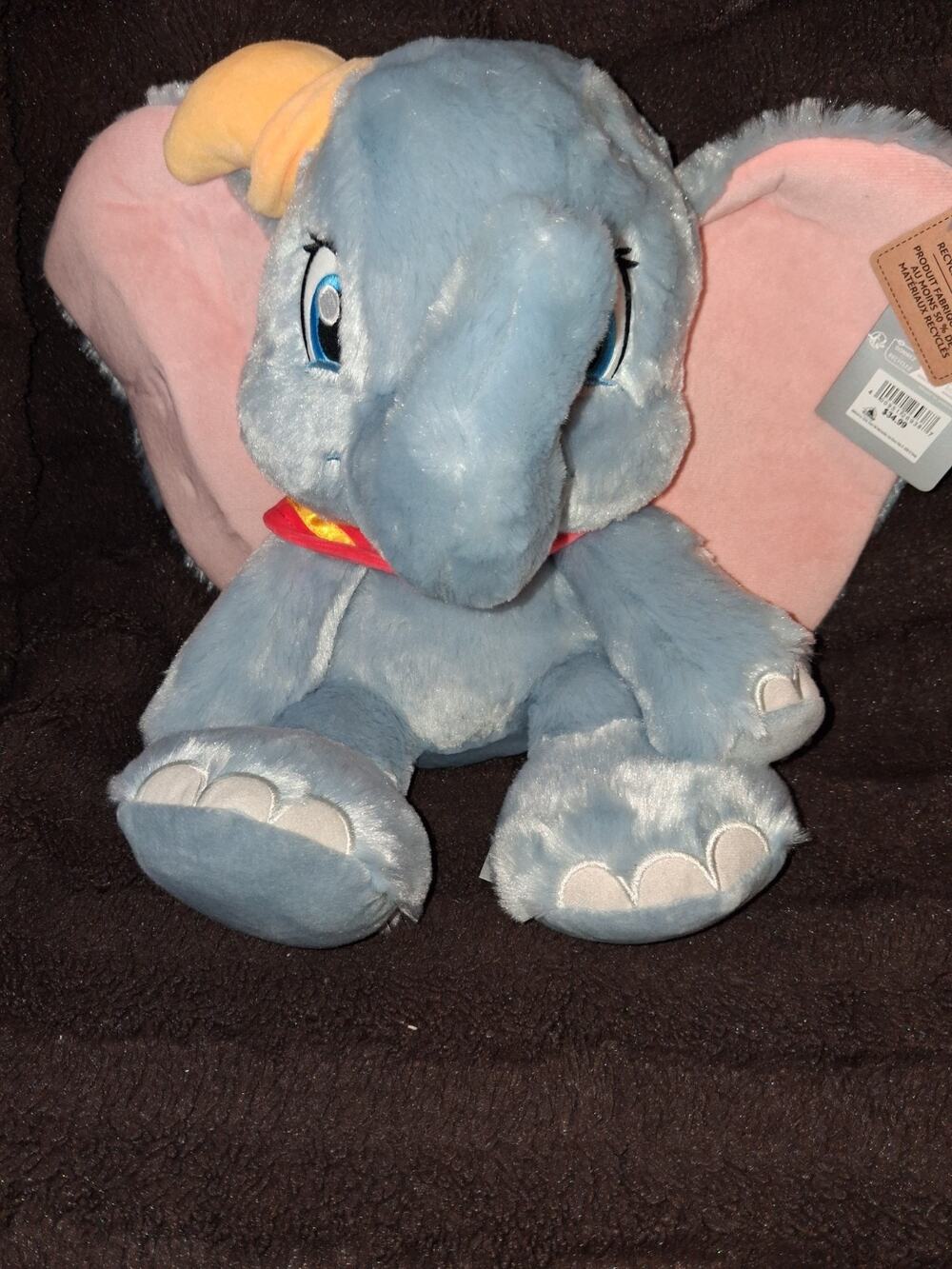 Disney Dumbo Plush Soft 11” Yellow Hat Red Ruffle Big Eyes Disney Theme Park Cln